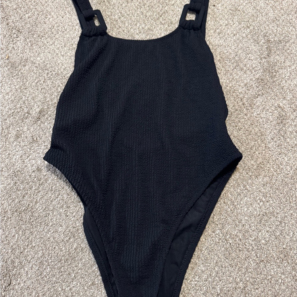 aerie Black Textured One-Piece Swimsuit